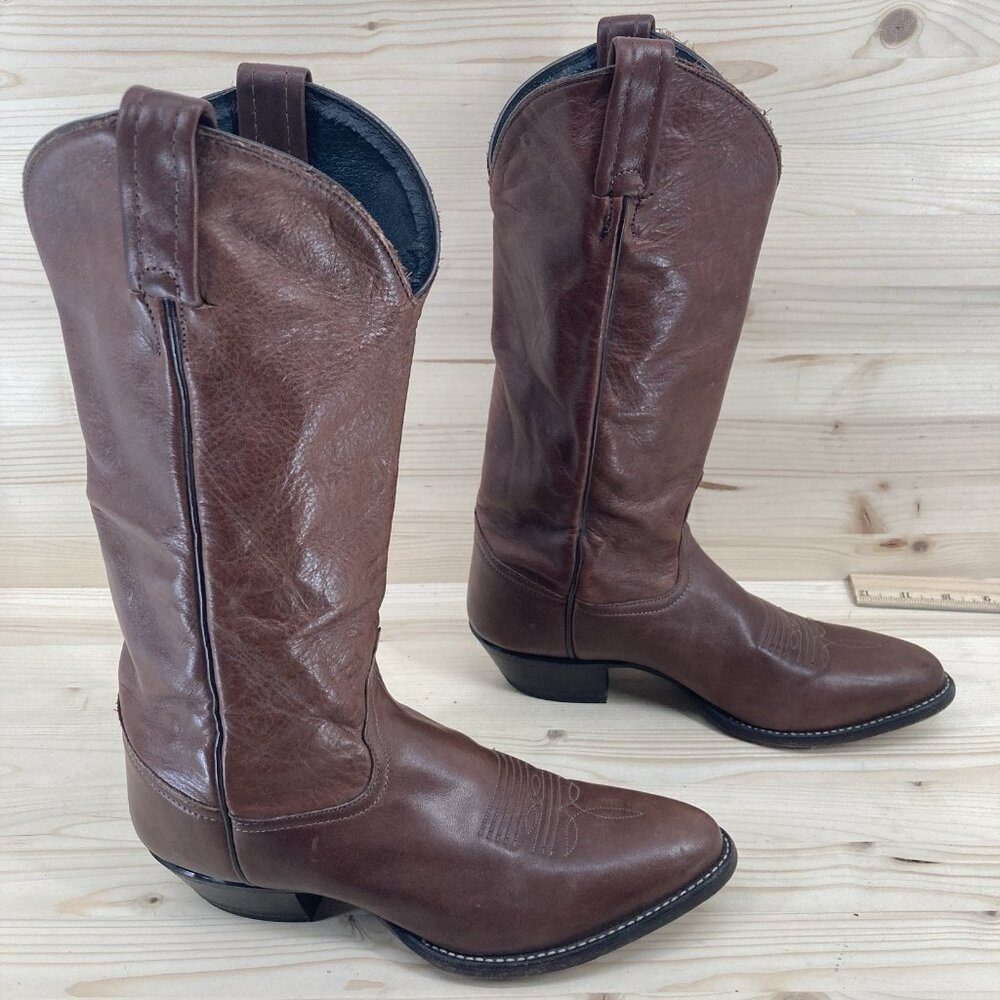 Tony Lama VTG Cowboy Boots Womens Size 7 Brown Leather Western Rodeo Pointed Toe